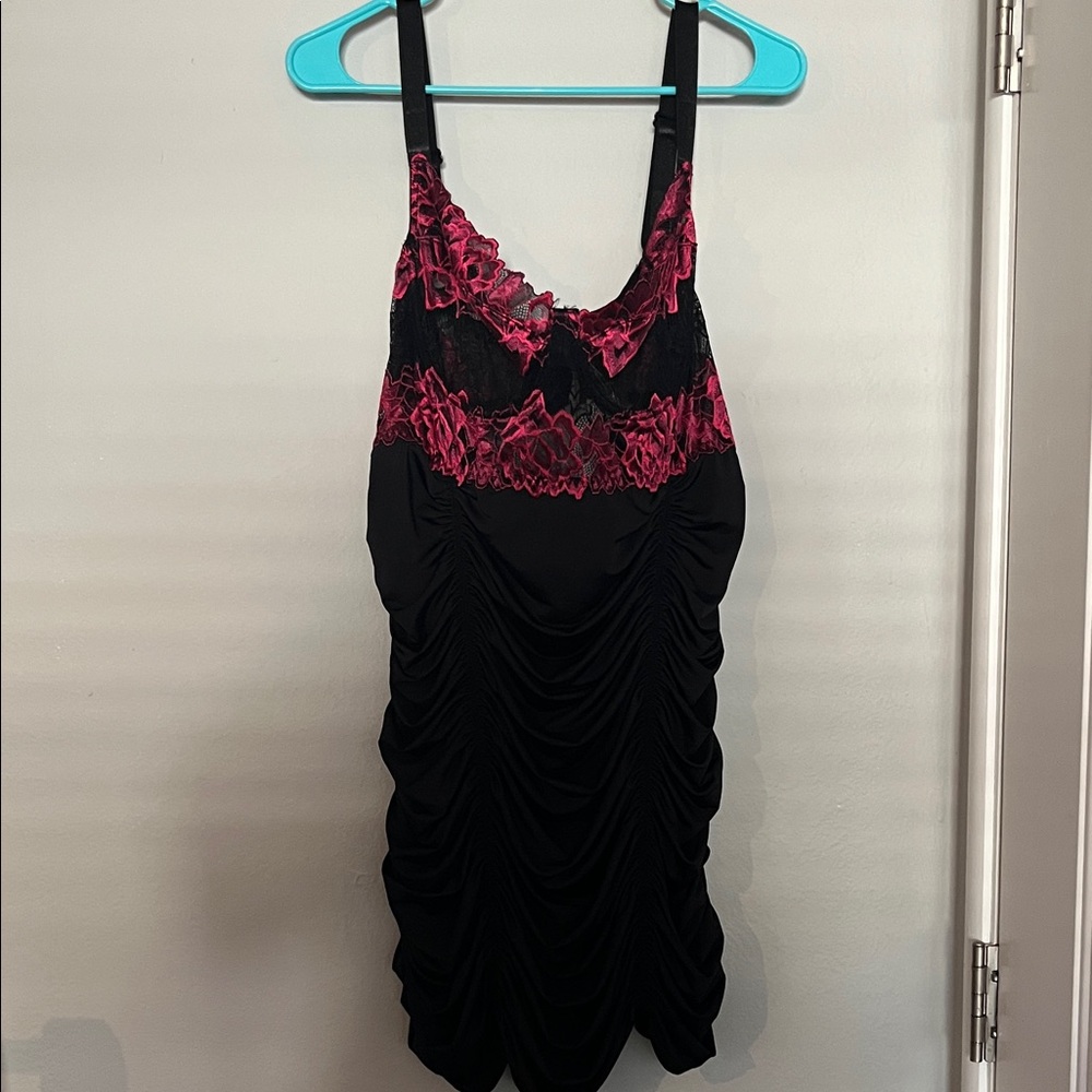Elegant Black and Pink Lace Nightgown